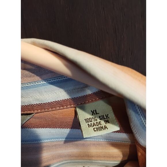 Tommy Bahama Fall Shirt Mens XL Orange Stripe Silk Long Sleeve Button Preppy - Picture 5 of 7